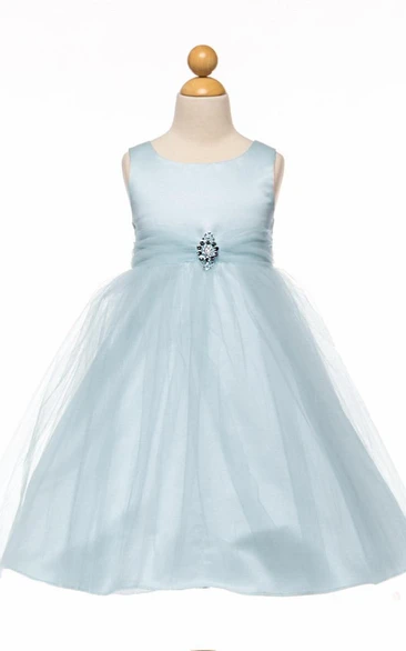 Beaded Tulle&Satin Tea-Length Flower Girl Dress Modern Bridesmaid Dress