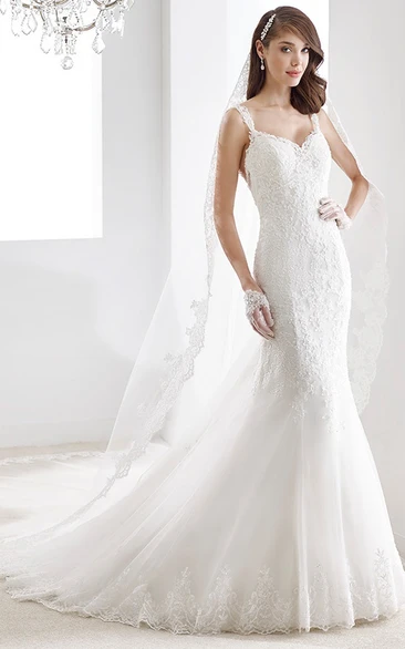 A-Line Pleated Lace Gown with Pearl Belt and Brush Train Pearl Belt A-Line Lace Wedding Dress