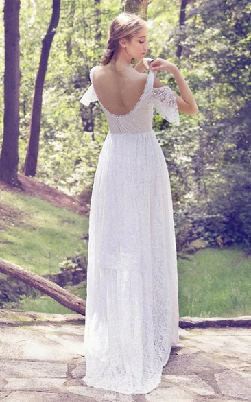 Vintage Lace Wedding Dress with Low-V Back and Sweep Train