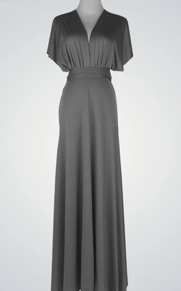 Poet Sleeve V-Neck Dress Elegant Floor-Length Dress for Bridesmaids and Proms