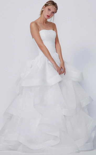 Ball Gown Organza Ruched Bridesmaid Dress with Strapless Floor-Length Silhouette