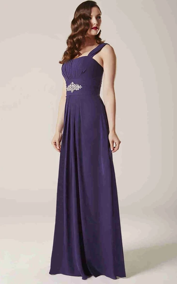 Ruched Chiffon Bridesmaid Dress with Waist Jewelry Strapped Sleeveless