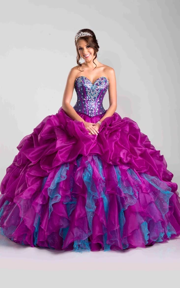 Sequined Corset Ball Gown with Ruffles and Lace Elegant Formal Dress