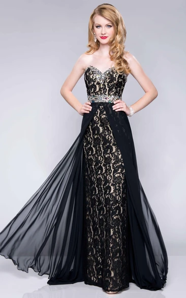 Lace Chiffon Sweetheart Prom Dress Long Column Style