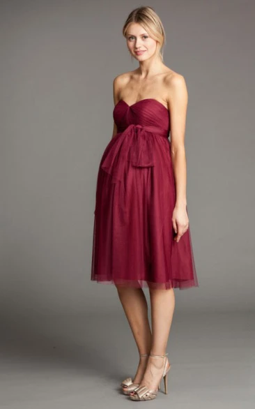 Knee-Length Sleeveless Tulle Bridesmaid Dress with Bow Classy Bridesmaid Dress