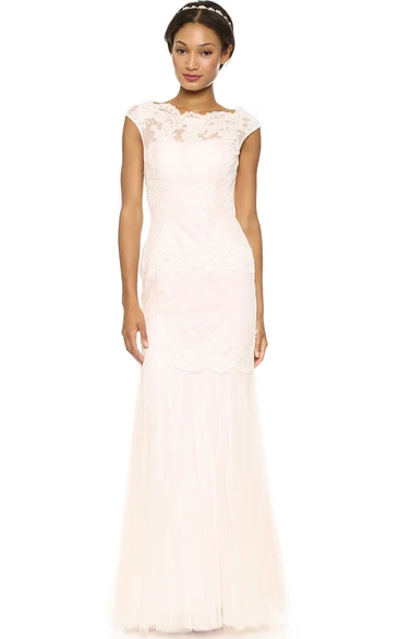 Lace Sheath Floor-length Dress with Bateau Neckline Wedding Dress