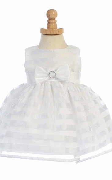 Split-Front Organza Tea-Length Flower Girl Dress with Ribbon Modern Bridesmaid Dress