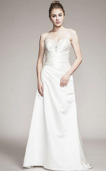 Satin Sweetheart Wedding Dress with Beading Long Draped Style