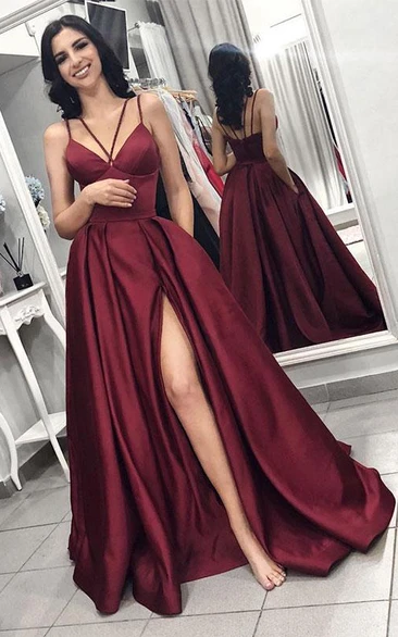 Simple Satin A-Line Formal Dress with Ruffles and Pockets Elegant Bridesmaid Dress