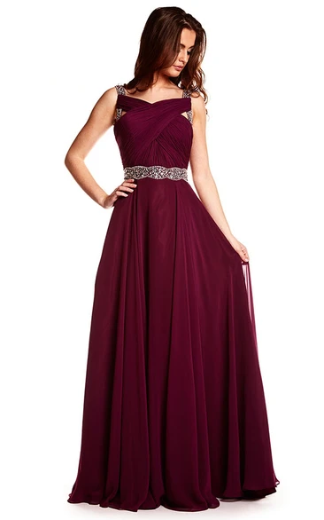 Beaded Chiffon Strapped Maxi Prom Dress Prom Dress Women Flowy Unique