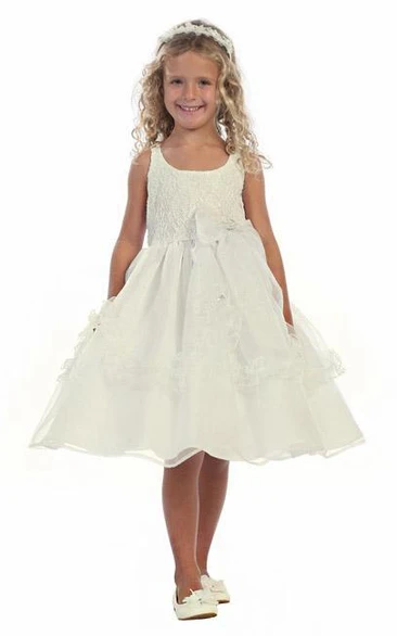 Organza Split-Front Beaded Flower Girl Dress with Ribbon Modern Dress