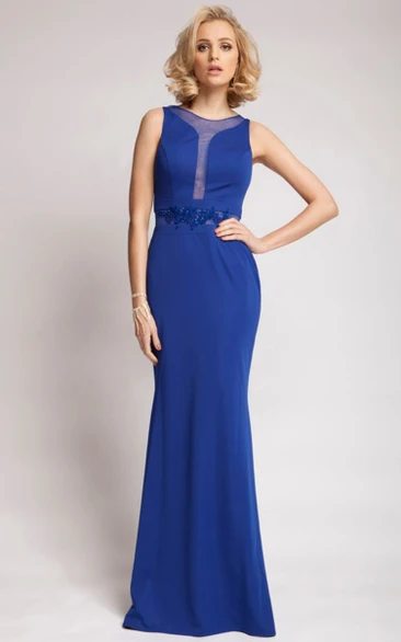 Chiffon Jeweled Scoop Neck Sleeveless Prom Dress