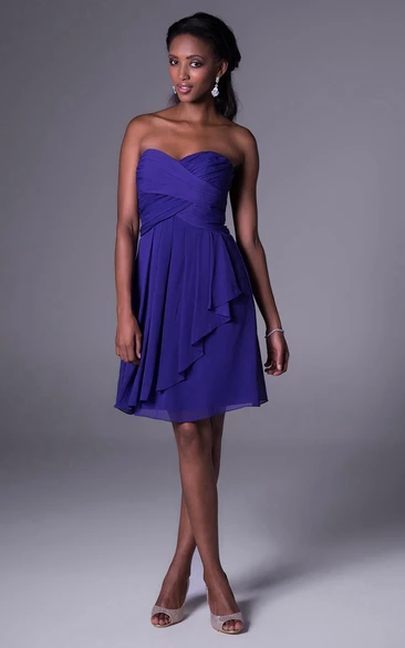 A-Line Sweetheart Draped Chiffon Bridesmaid Dress with Short Sleeves