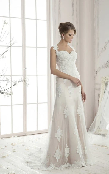 Strapped Sheath Floor-length Wedding Dress with Sleeveless Design