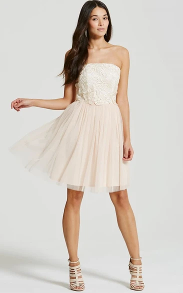 Strapless Appliqued Tulle Bridesmaid Dress Short & Elegant