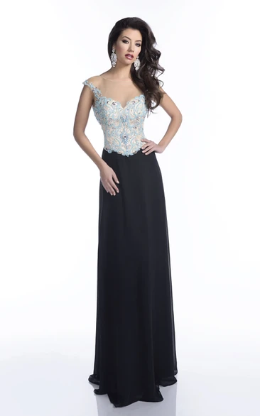 Jeweled Sheath Chiffon Prom Dress with Deep V-Back