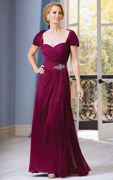 Ruched Short-Sleeved A-Line Bridesmaid Dress with Beadings