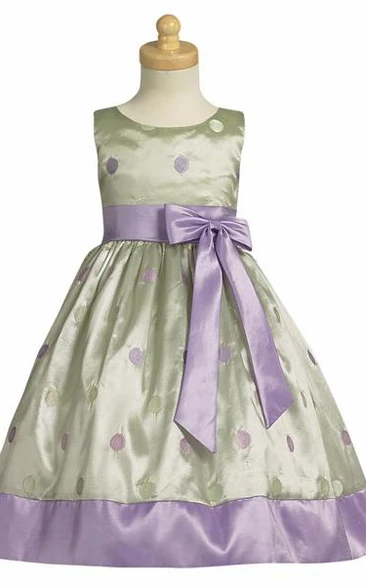 Flower Girl Dress Tea-Length Taffeta Bowed Sleeveless 2024 Elegant