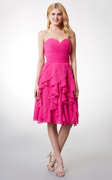 Ruffled Skirt Sweetheart Chiffon Dress Unique Bridesmaid Dress