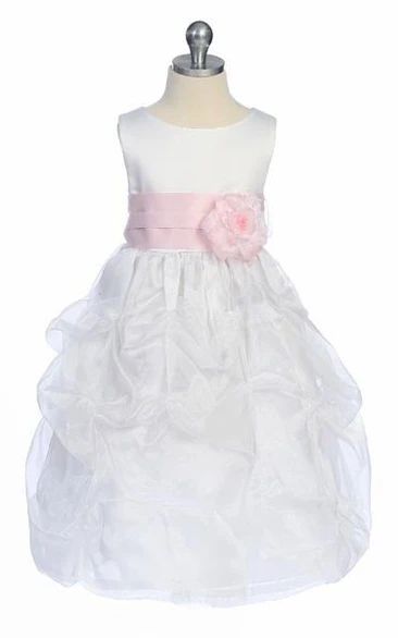 Ruched Organza & Satin Tea-Length Flower Girl Dress Unique Prom Dress