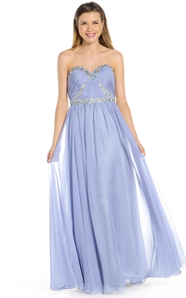 Chiffon Sweetheart Prom Dress Sleeveless Floor-Length Beaded