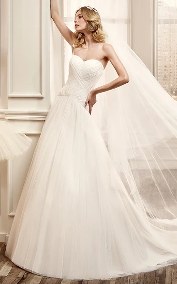 Long Wedding Dress with Sweetheart Neckline Bandage Pleats and Ruched Skirt Modern