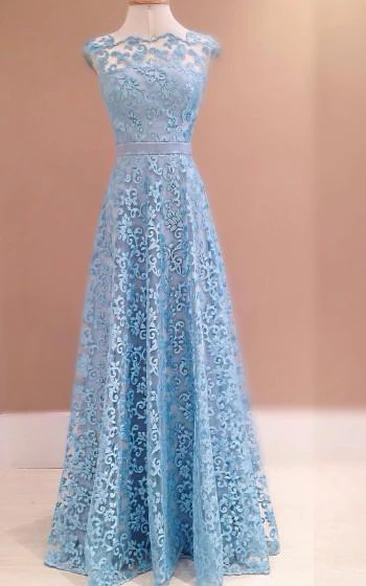 Blue Lace Floor Length Bridesmaid Dress Gorgeous & Classy