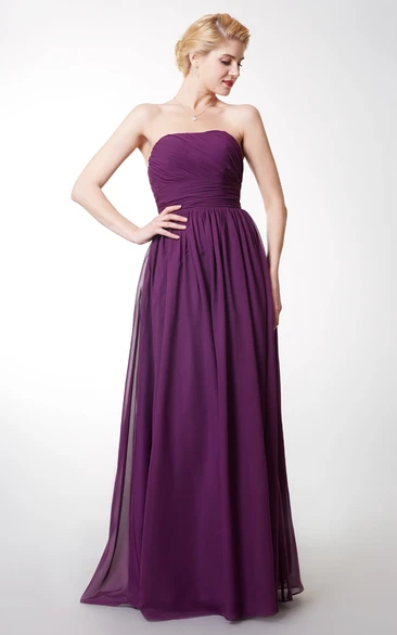 Bridesmaid Dress Strapless Empire Ruched Chiffon Sleeveless Elegant