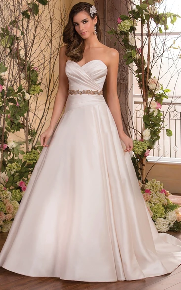 Criss-Cross Sweetheart Satin A-Line Wedding Dress with Beadings