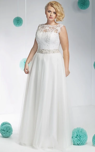 Jeweled Tulle&Lace Floor-Length Wedding Dress Plus Size