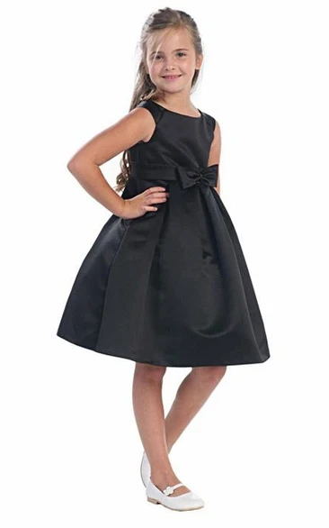 Split Front Pleated Satin Flower Girl Dress Knee-Length Classy