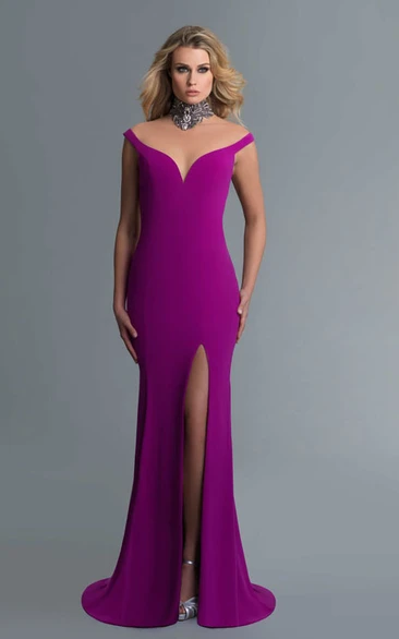 Maxi V-Neck Sheath Dress with Split Front Classy Bridesmaid Dress