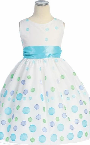 Organza Embroidered Tea-Length Flower Girl Dress with Bow Unique Dress for Girls