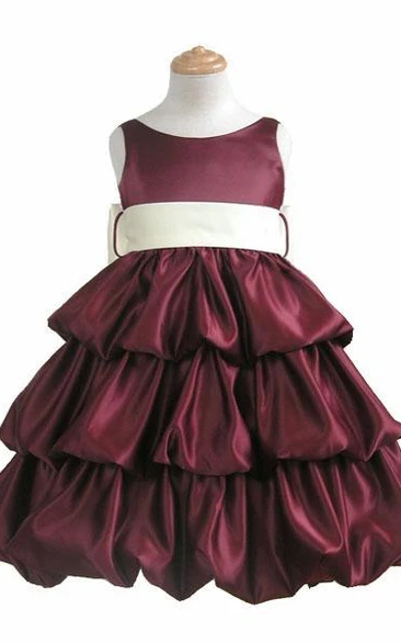 Sleeveless Satin Tiered Flower Girl Dress Unique Knee-Length Dress