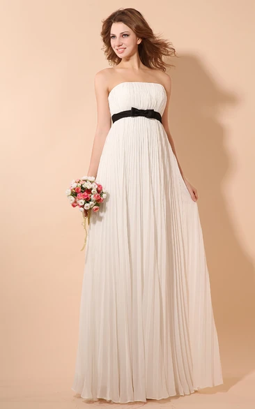 Chiffon Empire Dress with Draping and Satin Sash Classy Bridesmaid Dress