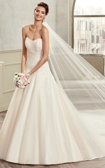 A-Line Open Back Wedding Dress with Beaded Bodice and Sweetheart Neckline