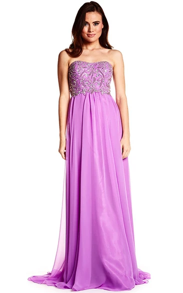 Beaded Chiffon Prom Dress with Brush Train Strapless Halter