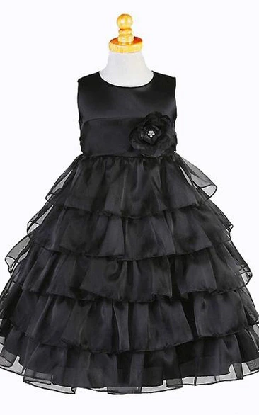 Organza Tiered Flower Girl Dress Sleeveless Floral Elegant