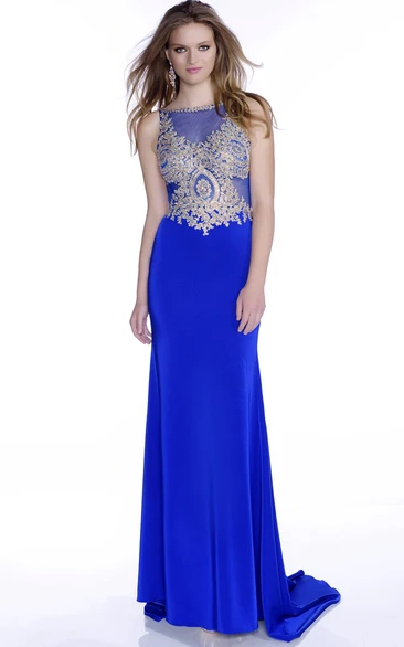 Form-Fitted Chiffon Prom Dress with Open Back and Jeweled Bodice Classy Prom Dress