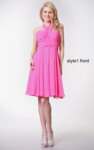 Sweetheart Ruched Chiffon Dress with Convertible Straps Short & Elegant