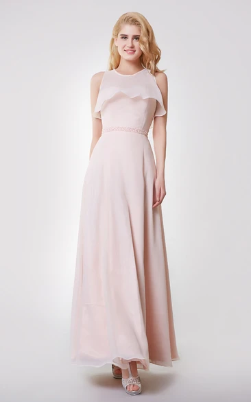 A-line Chiffon Dress with Removable Wrap for Bridesmaids