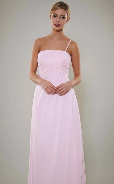 Spaghetti Strap Chiffon Bridesmaid Dress with Ruched and V-Back Flowy Beach Bridesmaid Dress