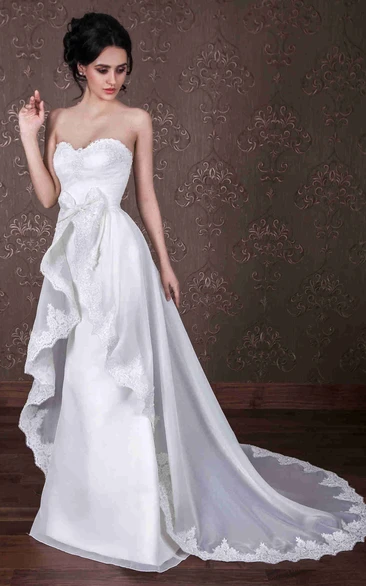 Sheath Satin Wedding Dress With Draping and Corset Back Sweetheart Floor-Length Modern