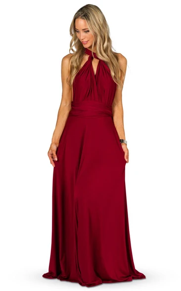 Halter Sleeveless Chiffon Bridesmaid Dress with Ruching Modern Convertible Style