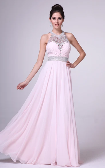 Chiffon A-Line Sleeveless Dress with Beading and Ruching Formal Dress