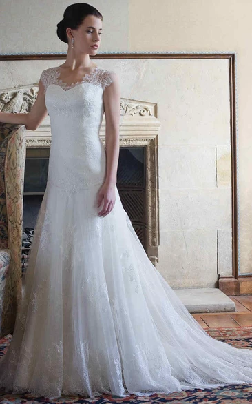 Sleeveless A-Line Lace Wedding Dress