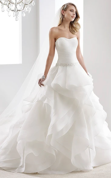 Sheath Mermaid Wedding Dress with Beaded Design Illusion-Neck & Brush Train