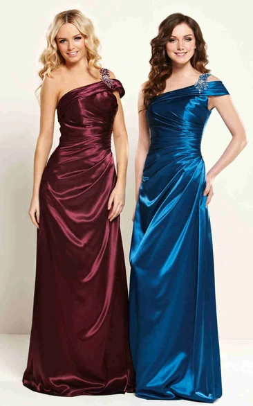 Satin One-Shoulder Sleeveless Bridesmaid Dress with Side Draping Modern Bridesmaid Dress