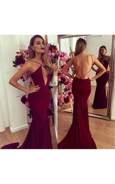 Burgundy Mermaid Prom Dress with Backless Design