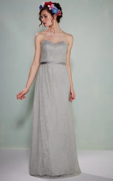 Lace Sweetheart Sleeveless Bridesmaid Dress A-Line Tea-Length